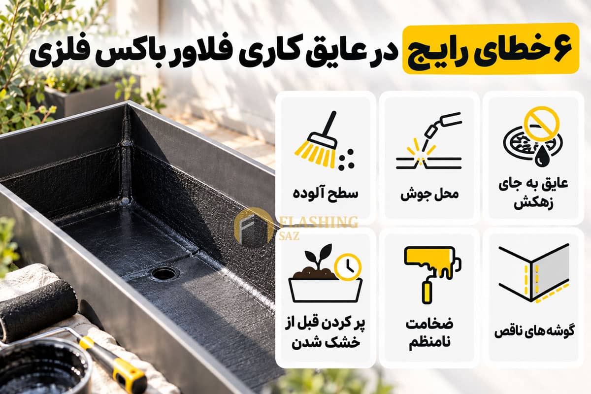 عایق کاری داخل فلاور باکس فلزی؛ مواد مناسب و روش اجرای اصولی 3 6 خطای رایج در عایق کاری فلاور باکس فلزی