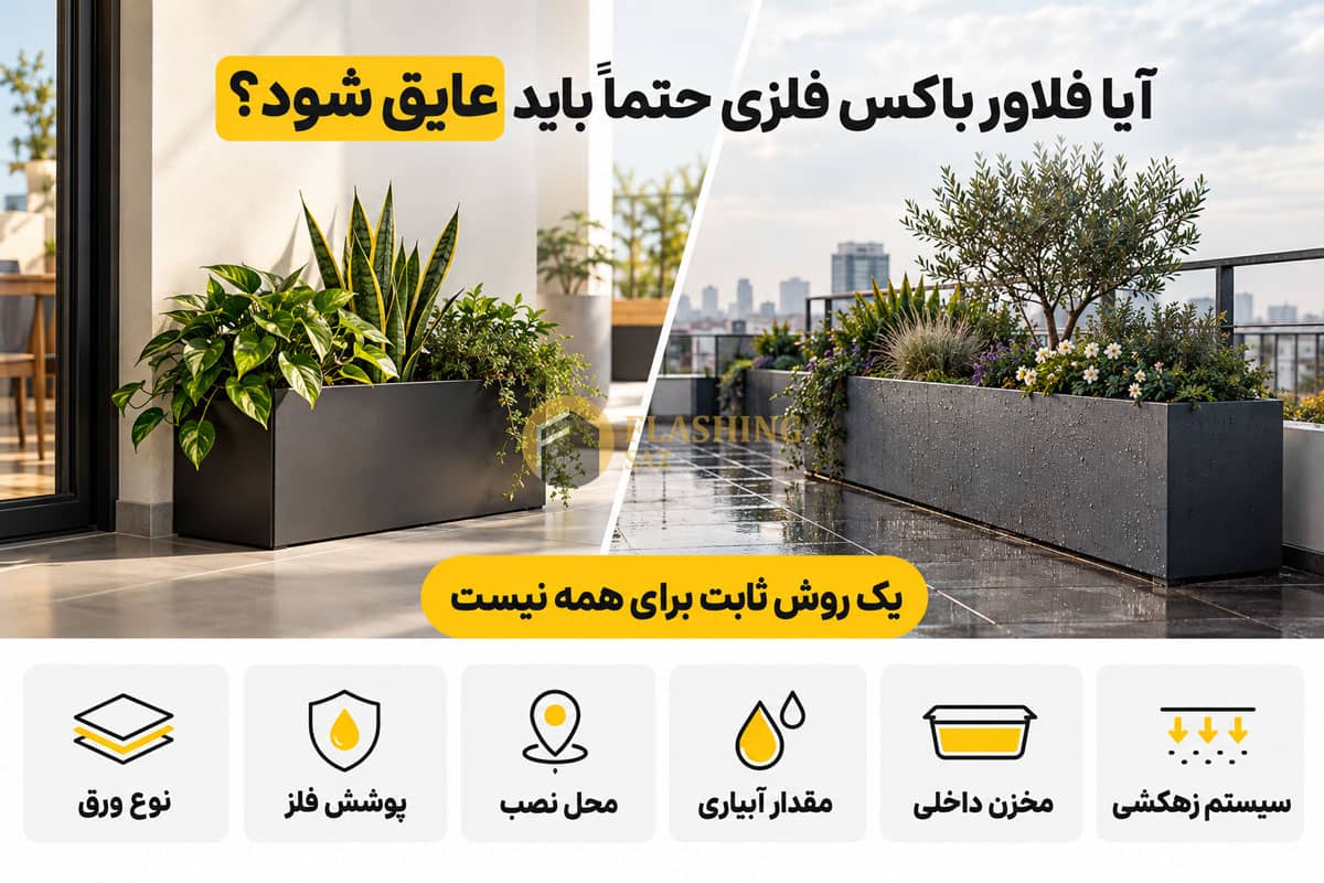 عایق کاری داخل فلاور باکس فلزی؛ مواد مناسب و روش اجرای اصولی 1 آیا فلاور باکس فلزی حتماً باید عایق شود؟